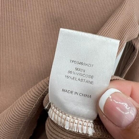 Meshki Caroline Long Sleeve Ribbed Fitted Cropped Top Women's XL Brown Neutral - Picture 5 of 7